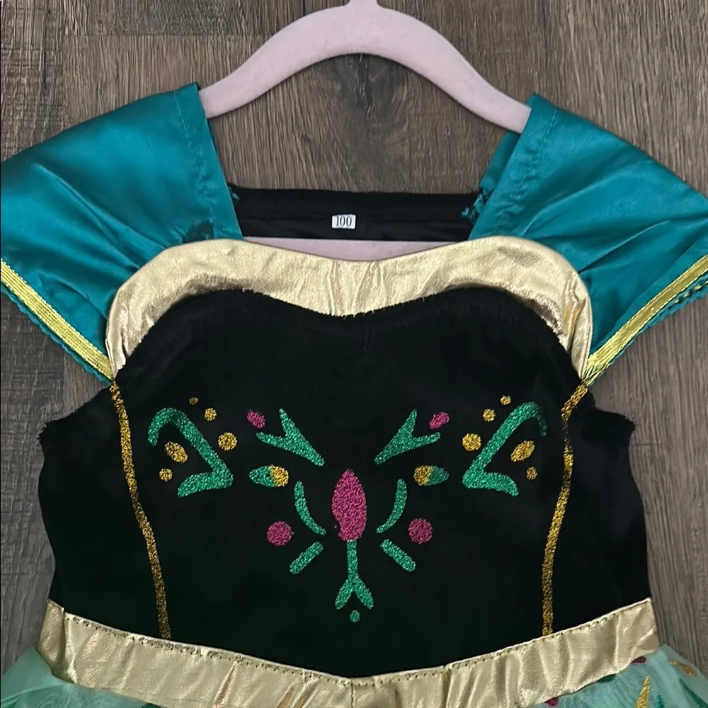 Kids Frozen Anna Green and Gold Light-Up Costume Dress - Picture 6 of 11